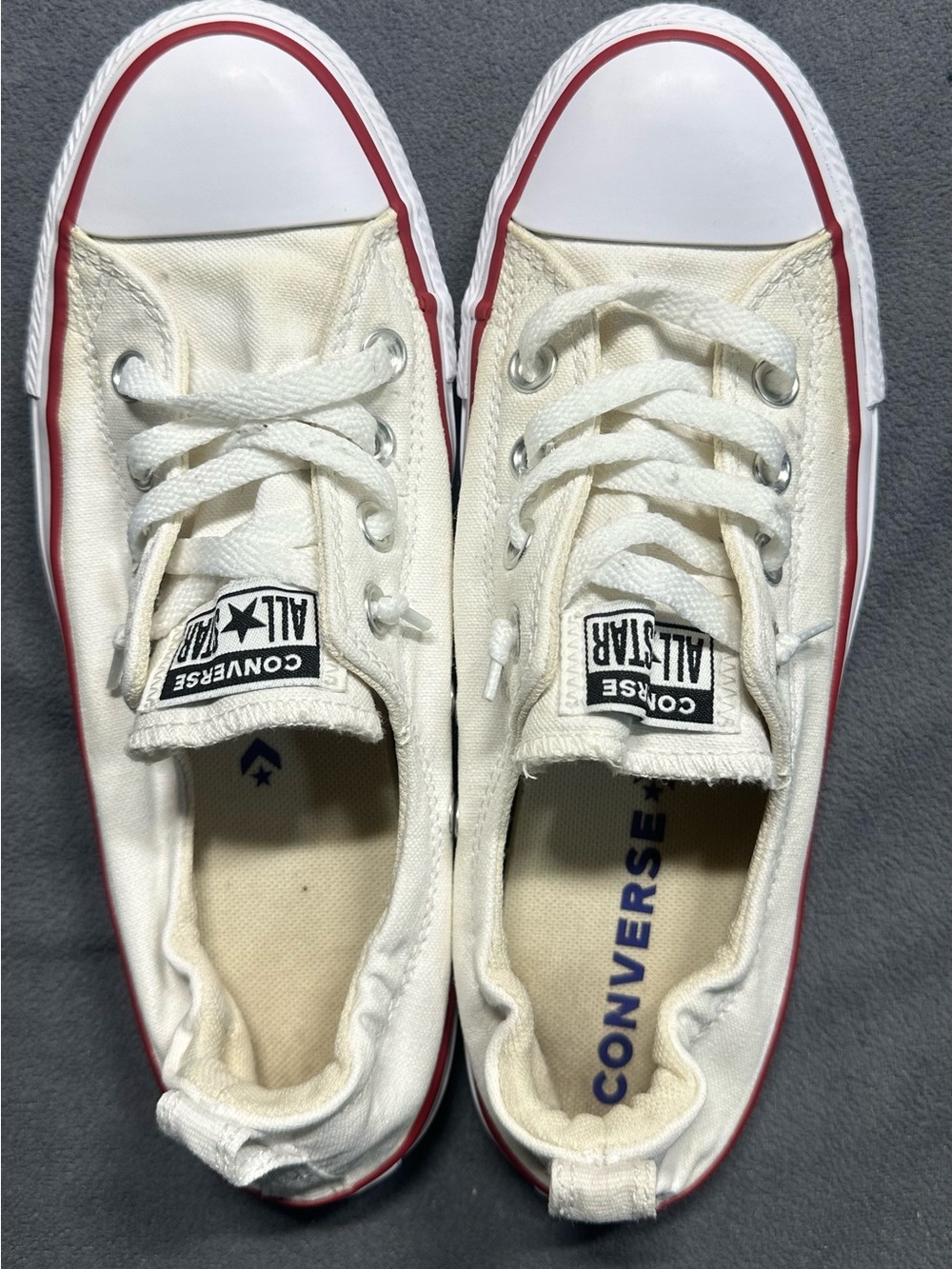 Converse white Canvas Low Top Sneakers with Red Trim